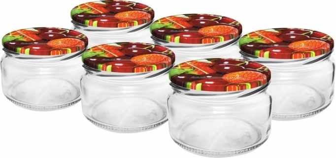 Foto Zavařovací sklenice 250 ml + barevné víčko TWIST 82 mm dekor HOUBY