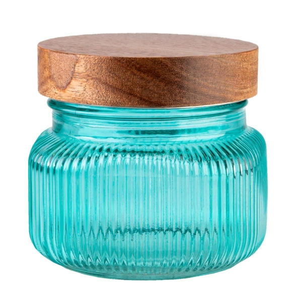 Dóza s dřevěným šroubovacím uzávěrem, 0,5l, tyrkys