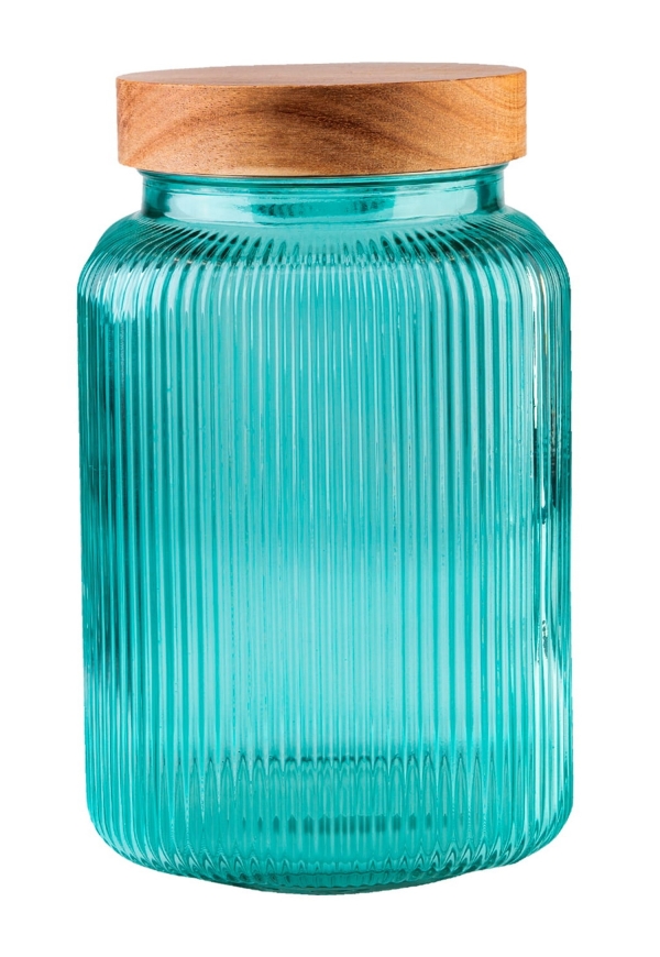 Dóza s dřevěným šroubovacím uzávěrem, 3l, tyrkys