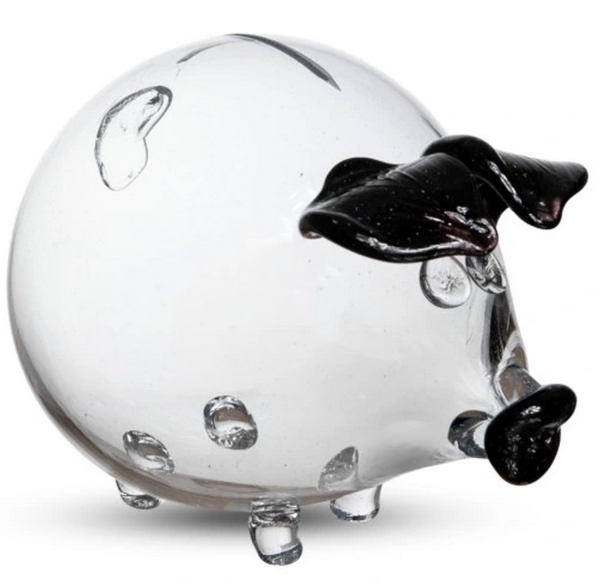 Pokladnička prasátko, černé uši, sklo 16cm