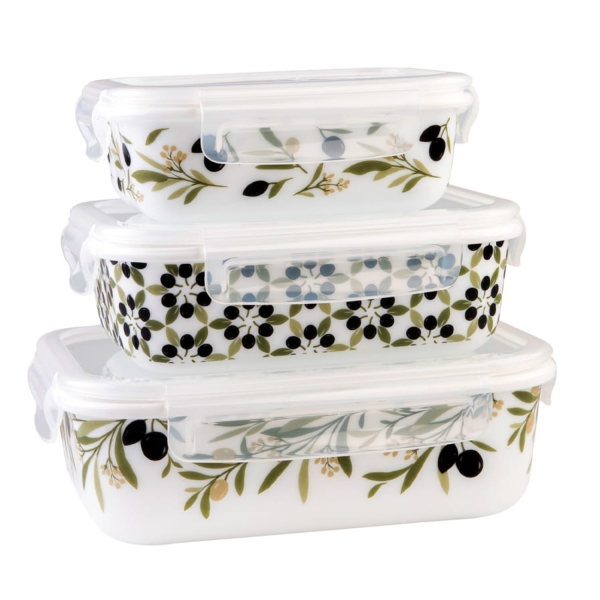 Dóza skleněná hermetická, olivy, sada 3 ks