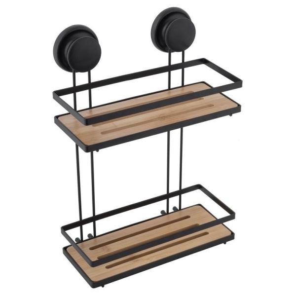 Polička drátěná s přísavkou, 2 patra, Bambus 48575