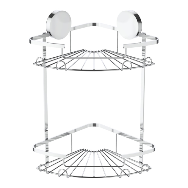 Polička drátěná Nova, dvoupatrová, rohová, samolepicí, stříbrná _2991