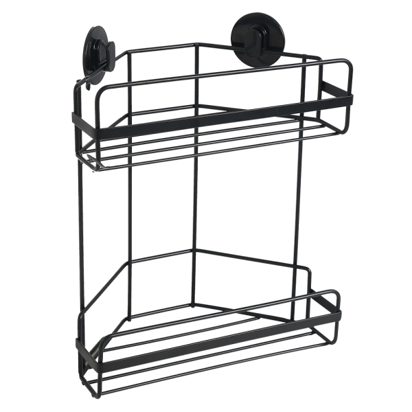 Polička drátěná, samolepicí, Okinawa, dvoupatrová, rohová, černá_8684